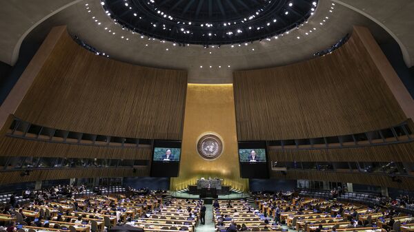 Philippines' Foreign Secretary Teodoro Locsin Jr. addresses the 74th session of the United Nations General Assembly at the U.N. headquarters Saturday, Sept. 28, 2019. - Sputnik International