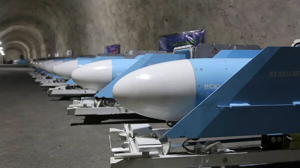 In this photo released Friday, Jan. 8, 2021, by Sepahnews, the website of the Iranian Revolutionary Guard, missiles are displayed during an inauguration of a new military base in an undisclosed location in Persian Gulf in Iran. (Sepahnews via AP) - Sputnik International