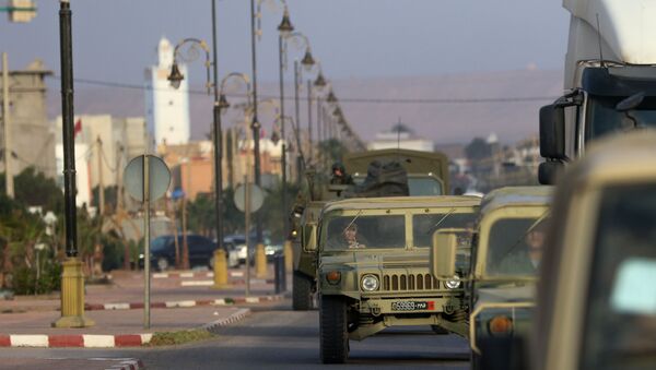 Moroccan, Spanish, and U.S. military forces convoy to a range near Tan Tan, Morocco, April 20, 2018, to conduct a coordinated live fire training mission during Exercise African Lion 2018. - Sputnik International