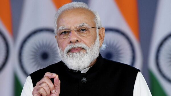 This handout photograph released by India's Press Information Bureau shows Indian Prime Minister Narendra Modi addresses the Davos Agenda 2022, via virtual meeting, in New Delhi, India, Monday, Jan. 17, 2022. The Davos Agenda, which takes place from Jan. 17 to Jan. 21, 2022, is an online edition of the annual Davos meeting of the World Economy Forum due to the coronavirus pandemic - Sputnik International