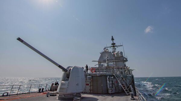 In this photo dated, Tuesday, Nov. 12, 2019, made available by the US Navy, the Ticonderoga-class guided-missile cruiser USS Chancellorsville (CG 62) transits the Taiwan Strait. - Sputnik International