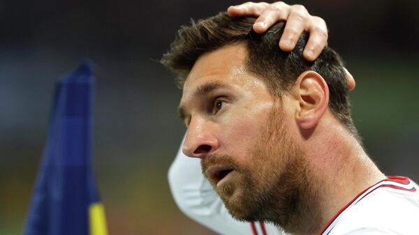 PSG's Lionel Messi reacts during the French League One soccer match between Strasbourg and Paris Saint-Germain at Stade de la Meinau stadium in Strasbourg, eastern France, Friday, April 29, 2022 - Sputnik International