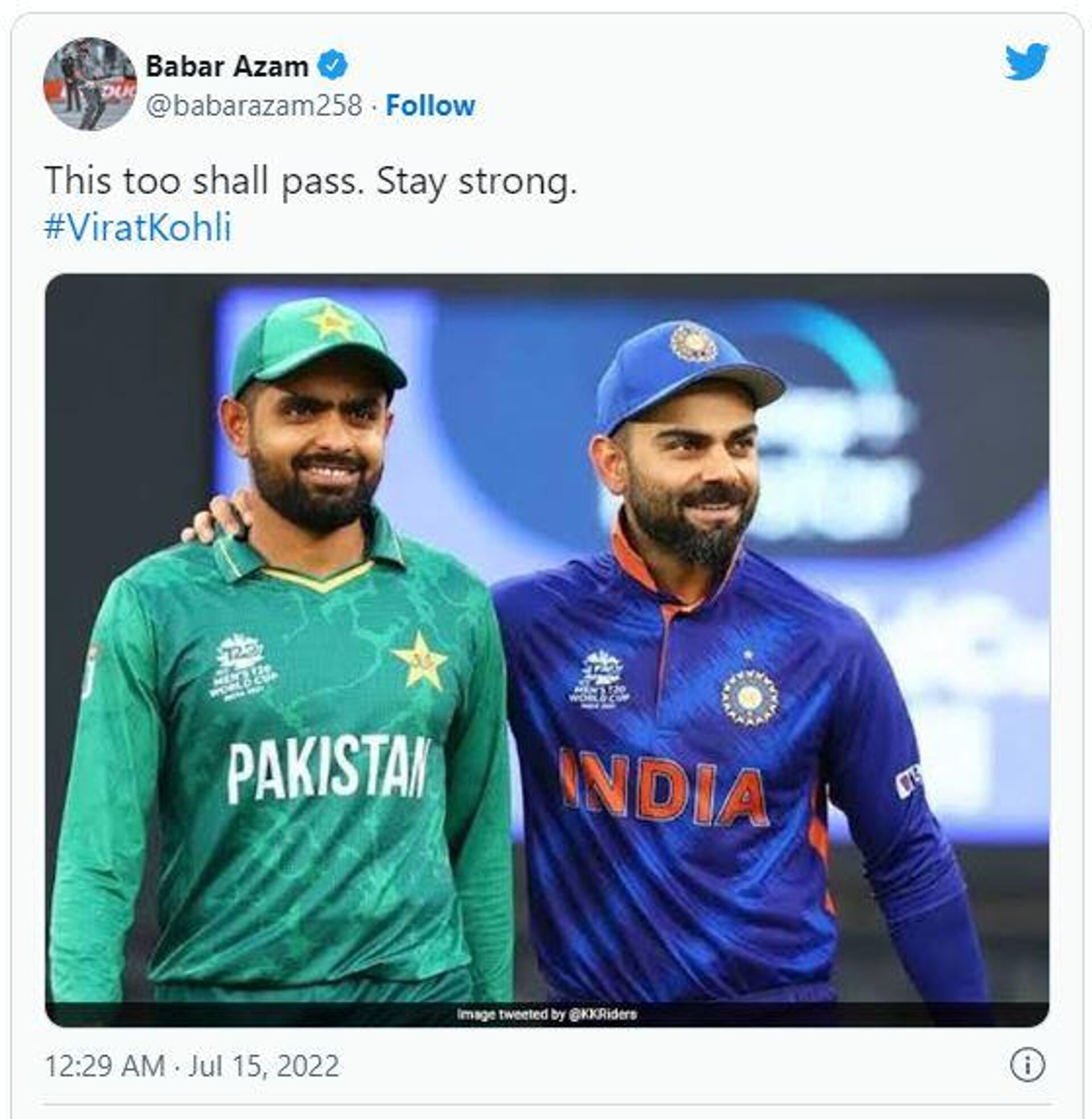 Screenshot of Babar Azam's tweet in favour of Virat Kohli - Sputnik International, 1920, 15.07.2022