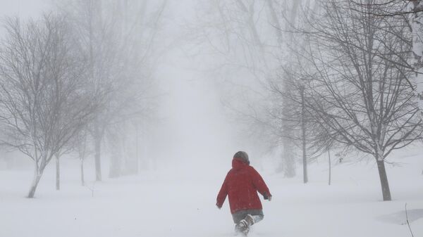 A person walks on the street as a winter storm rolls through Western New York Saturday, Dec. 24, 2022, in Amherst N.Y.  - Sputnik International