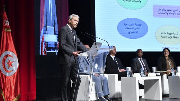Tunisia' Minister of Economy and Planning Samir Saied speaks during the 2023-2025 development plan economic forum in the capital Tunis on January 3, 2023.  - Sputnik International