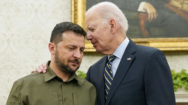 President Joe Biden meets with Ukrainian President Volodymyr Zelensky in the Oval Office of the White House, Thursday, Sept. 21, 2023, in Washington. - Sputnik International