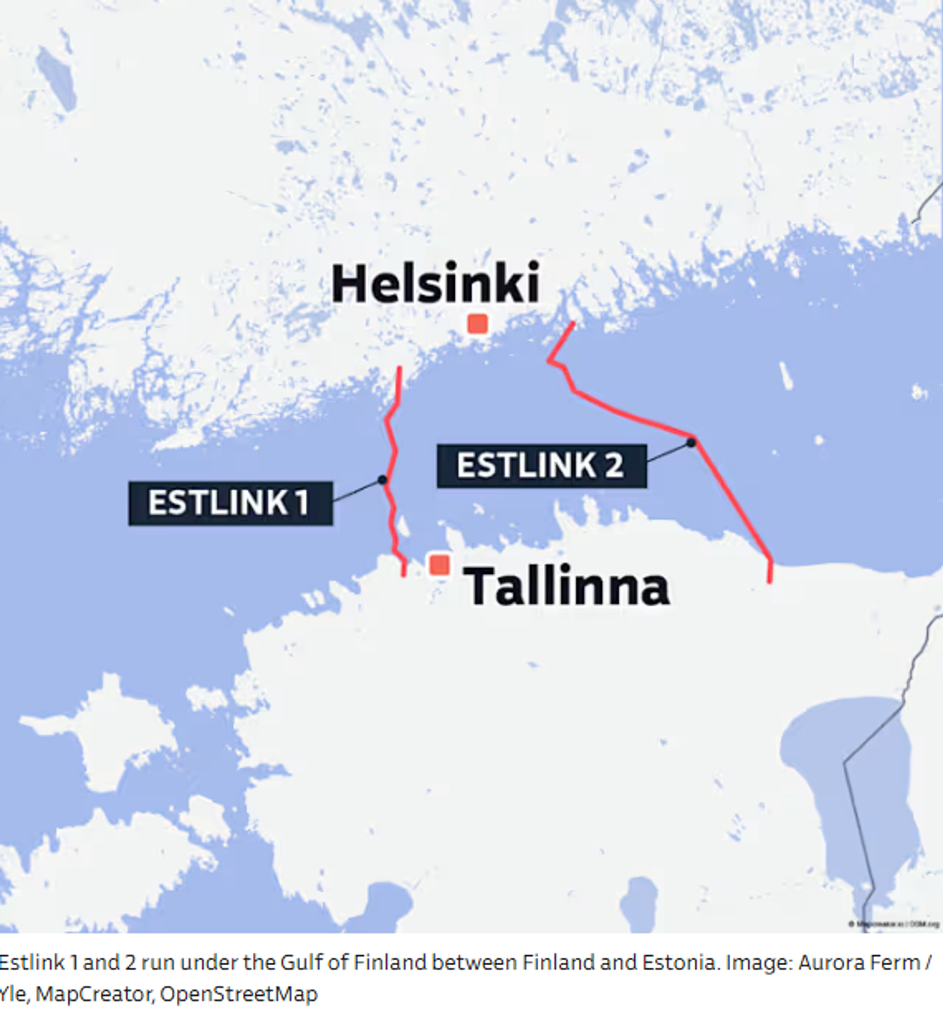 Screenshot of map showing Eastlink 1 and 2 under the Gulf of Finland. Screenshot of map showing Eastlink 1 and 2 under the Gulf of Finland. - Sputnik International, 1920, 26.12.2024