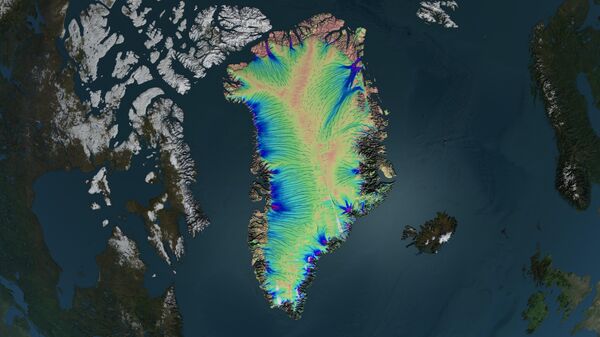 A high resolution still image showing the velocity flow over Greenland. - Sputnik International