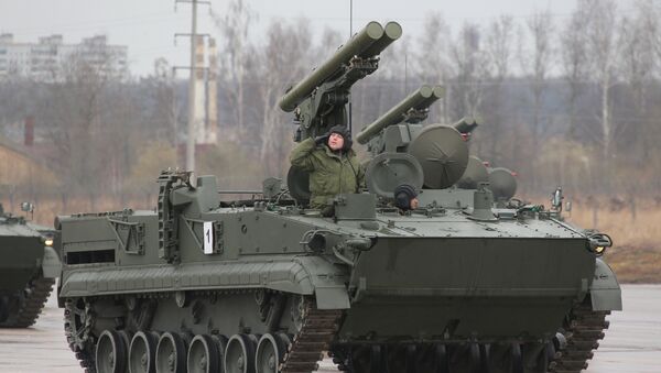 A Khrizantema-S supersonic anti-tank missile during the first large-scale rehearsal of the Victory Day Parade in Alabino, Moscow Region - Sputnik International