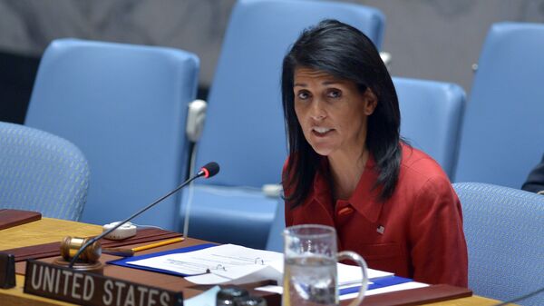 US Ambassador to the UN and UN security council president, Nikki Haley speaks during an United Nations Security Council meeting on Syria, at the UN headquarters in New York - Sputnik International