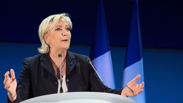 Marine Le Pen, French presidential candidate and leader of the political party the National Front, during a news conference following the first round of the presidential election. - Sputnik International