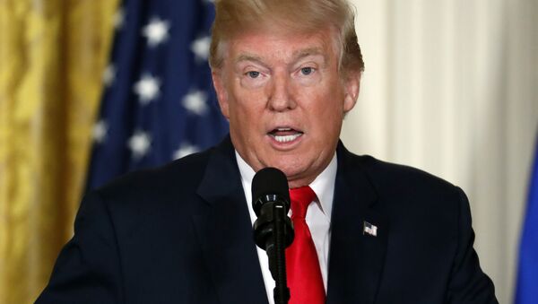 President Donald Trump speaks during a joint news conference with Finnish President Sauli Niinisto, Monday, Aug. 28, 2017, in the East Room of the White House in Washington. - Sputnik International