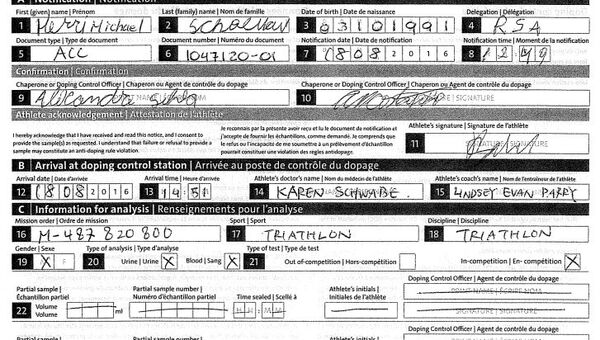 Henri Schoeman's Doping Control Form, Noting His Use of Prednisolone © Sputnik - Sputnik International