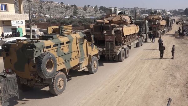 In this frame grab from video taken on Sunday, 2 February 2020, a Turkey Armed Forces convoy is seen at the northern town of Sarmada, in Idlib province, Syria - Sputnik International